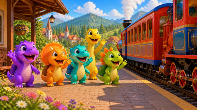 Scene 28 - Five Little Dinos Ride the Train
