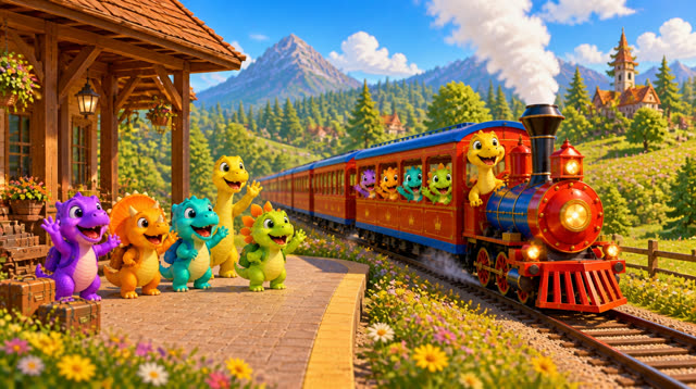 Scene 29 - Five Little Dinos Ride the Train