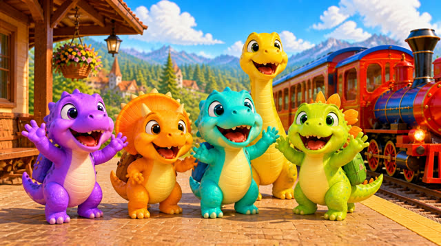 Scene 30 - Five Little Dinos Ride the Train