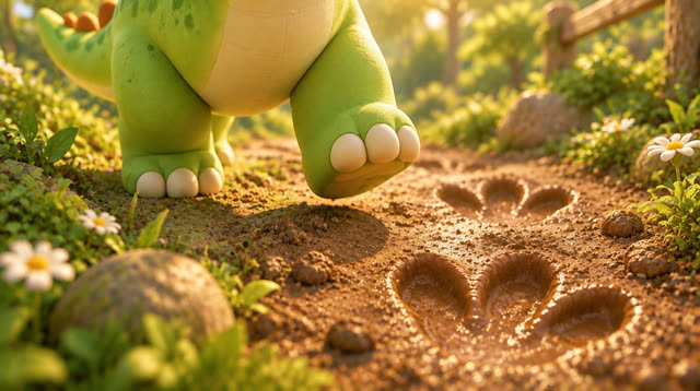 Scene 8 - Baby Dino and the Mystery Footprints! 🐾