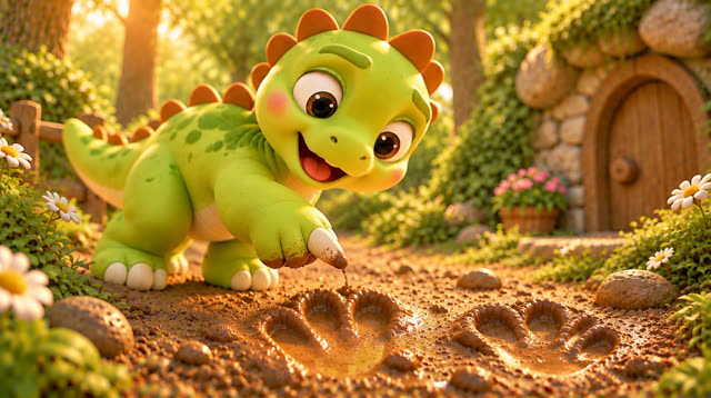 Scene 23 - Baby Dino and the Mystery Footprints! 🐾