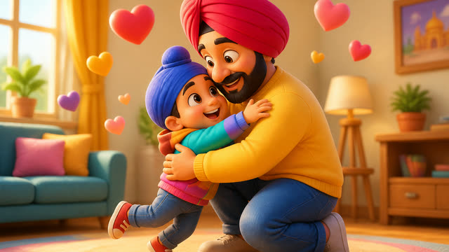 Scene 1 - Mere Papa Super Papa 💙 | Father’s Day Punjabi Kids Rhyme | TinyTale Town Punjabi