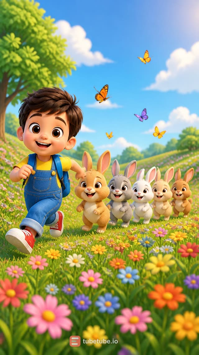 Scene 1 - 🐰 Five Little Bunnies 🌸 | Cute Nursery Rhyme | Aveer’s Little World