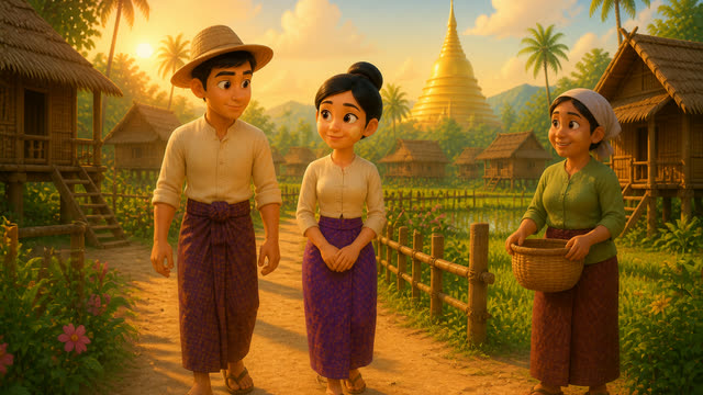 Scene 5 - ဇာတ်လမ်းခေါင်းစဉ် - ယာခင်းထဲက ရွှေရောင်မနက်ခင်း