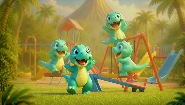 Scene 14 - Five Little Dinos at the Playground