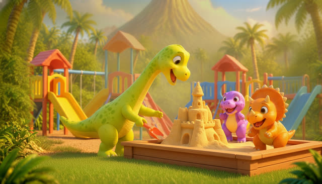 Scene 17 - Five Little Dinos at the Playground