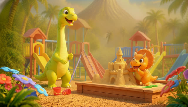 Scene 20 - Five Little Dinos at the Playground