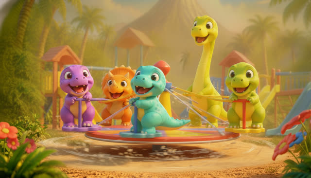 Scene 21 - Five Little Dinos at the Playground
