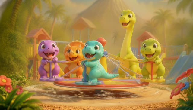 Scene 23 - Five Little Dinos at the Playground