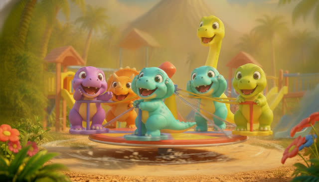 Scene 24 - Five Little Dinos at the Playground