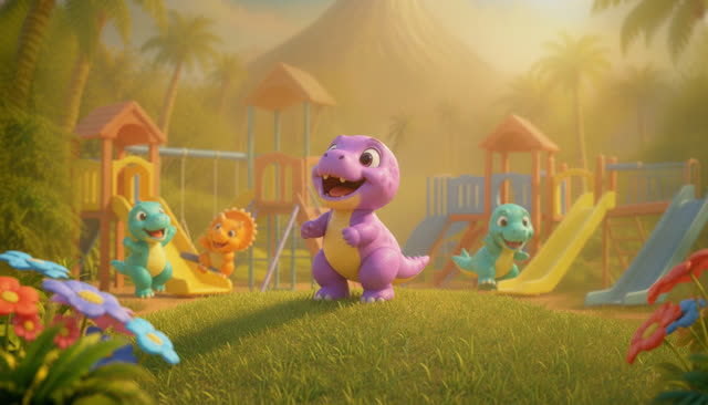 Scene 25 - Five Little Dinos at the Playground