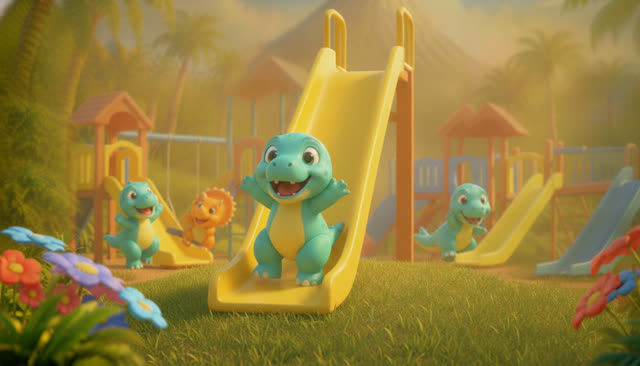 Scene 26 - Five Little Dinos at the Playground