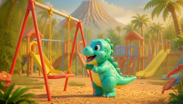 Scene 27 - Five Little Dinos at the Playground