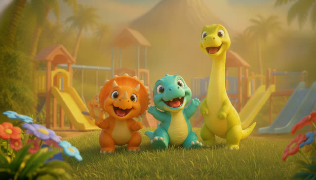 Scene 28 - Five Little Dinos at the Playground
