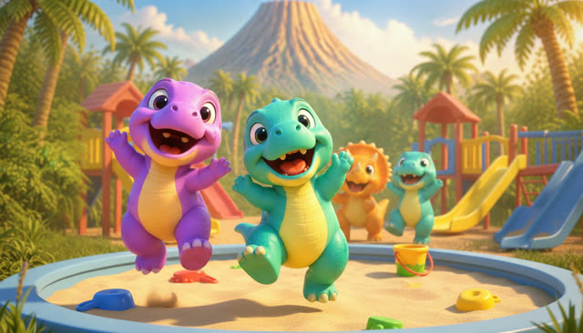 Scene 29 - Five Little Dinos at the Playground