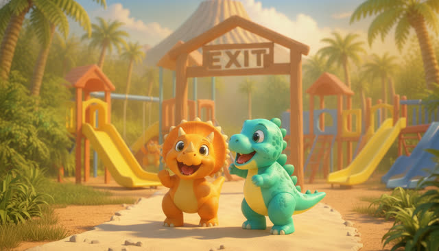 Scene 30 - Five Little Dinos at the Playground