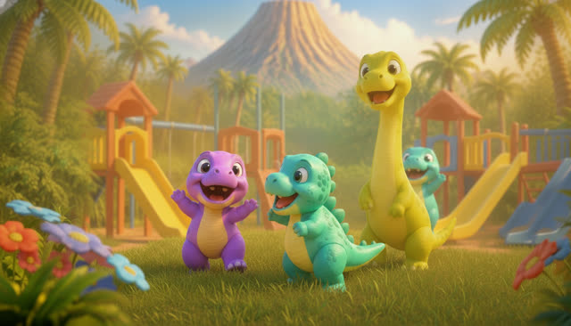 Scene 31 - Five Little Dinos at the Playground