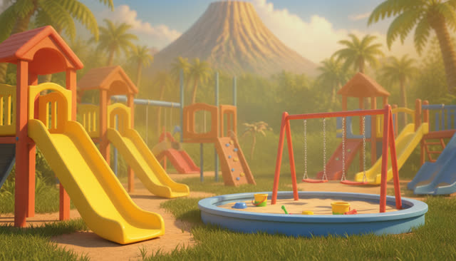 Scene 32 - Five Little Dinos at the Playground