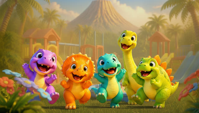 Scene 33 - Five Little Dinos at the Playground