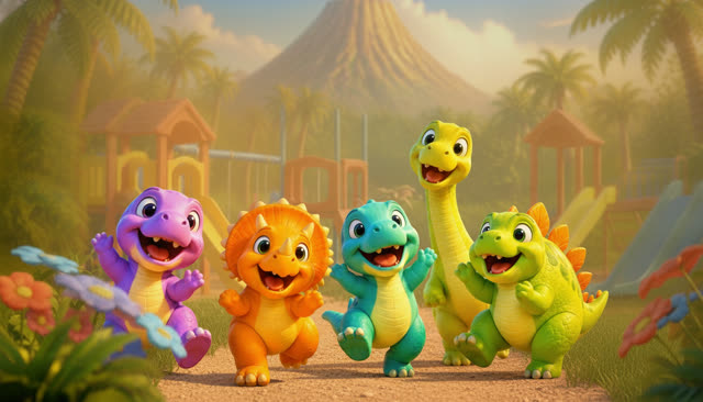 Scene 34 - Five Little Dinos at the Playground