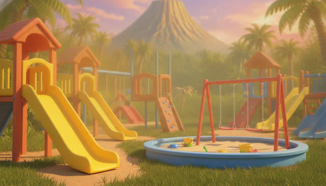 Scene 35 - Five Little Dinos at the Playground