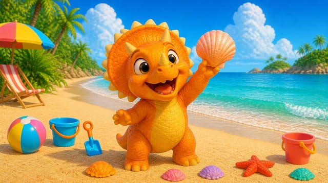 Five Little Dinos at the Beach