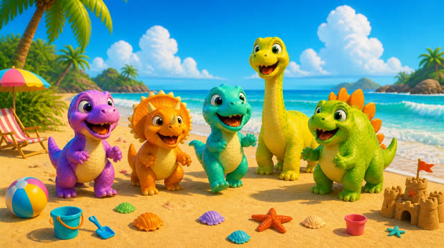 Scene 4 - Five Little Dinos at the Beach