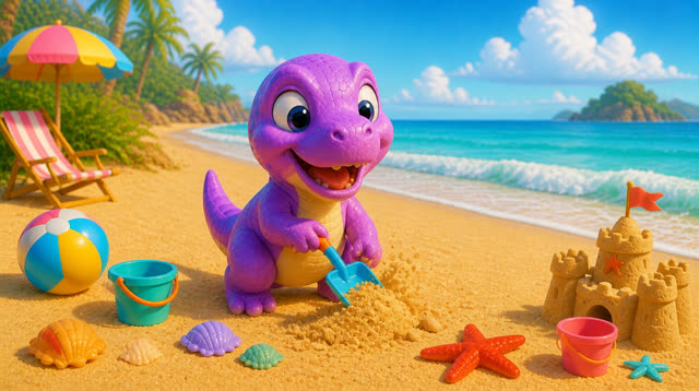 Scene 5 - Five Little Dinos at the Beach