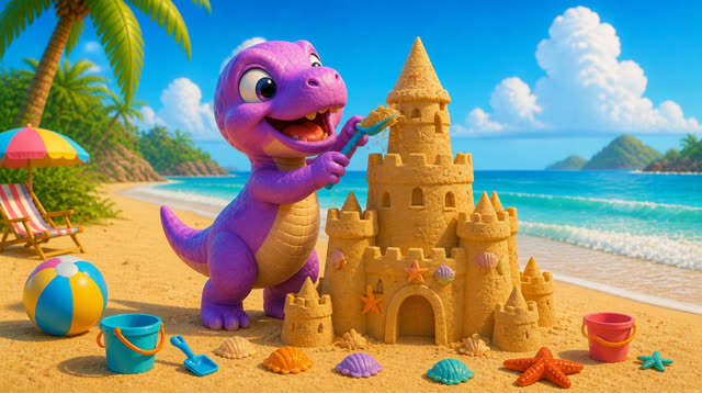 Scene 6 - Five Little Dinos at the Beach