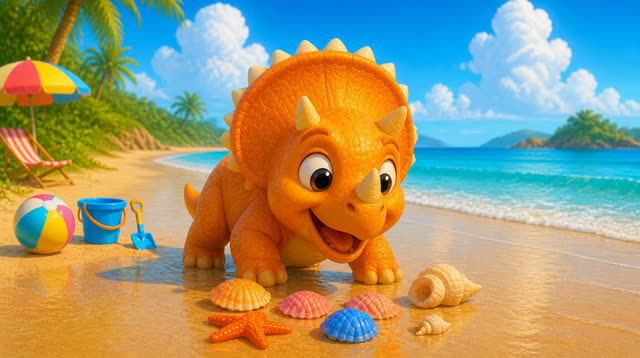 Scene 11 - Five Little Dinos at the Beach