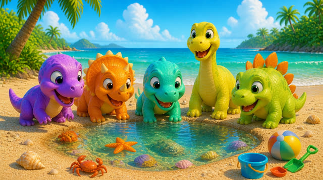 Scene 14 - Five Little Dinos at the Beach