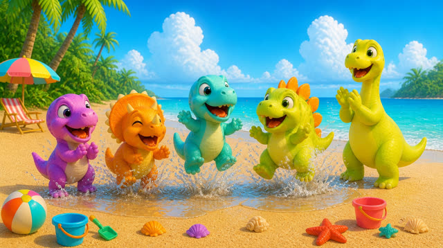 Scene 15 - Five Little Dinos at the Beach