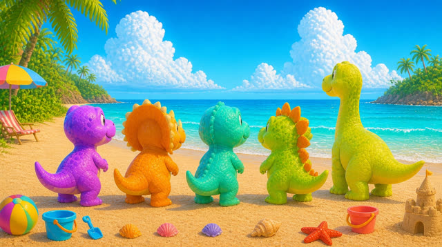 Scene 16 - Five Little Dinos at the Beach
