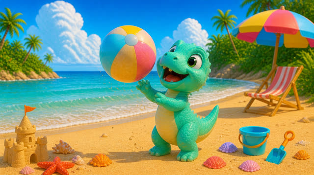 Scene 17 - Five Little Dinos at the Beach