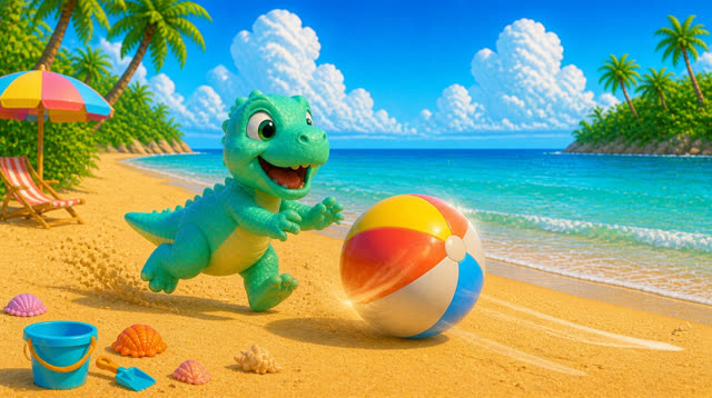 Scene 18 - Five Little Dinos at the Beach