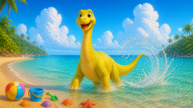 Scene 23 - Five Little Dinos at the Beach