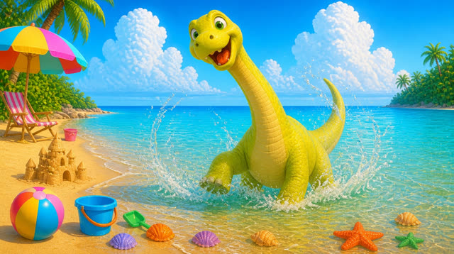 Scene 24 - Five Little Dinos at the Beach
