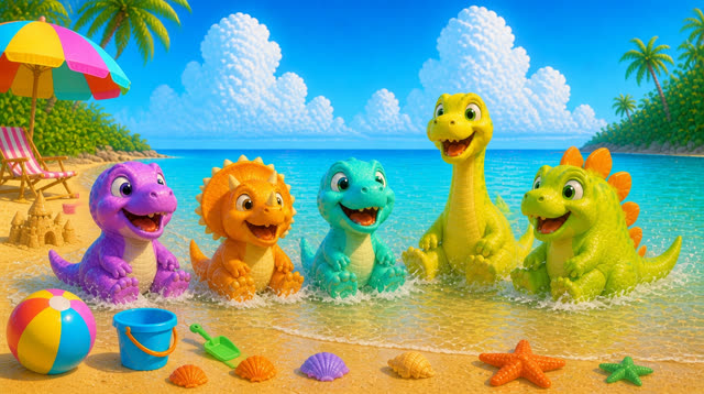 Scene 26 - Five Little Dinos at the Beach