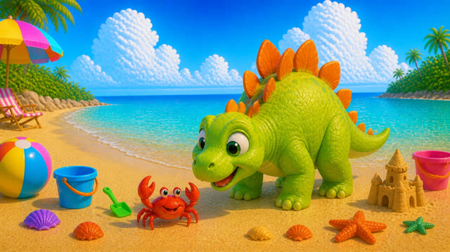 Scene 29 - Five Little Dinos at the Beach