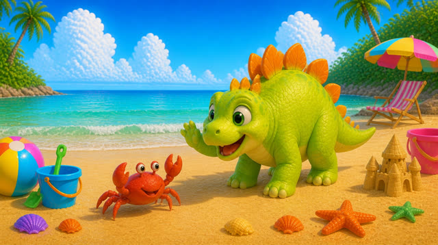 Scene 30 - Five Little Dinos at the Beach