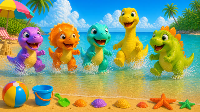 Scene 31 - Five Little Dinos at the Beach