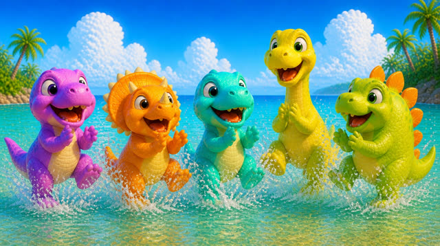 Scene 33 - Five Little Dinos at the Beach