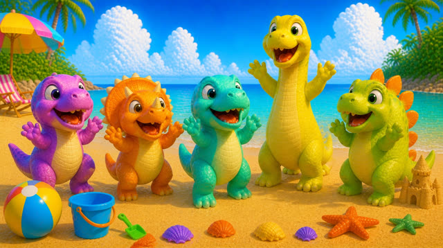Scene 34 - Five Little Dinos at the Beach