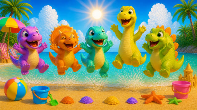 Scene 35 - Five Little Dinos at the Beach