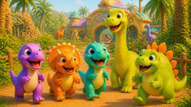 Scene 1 - Five Little Dinos at the Zoo