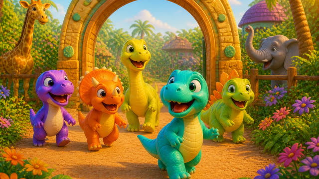 Scene 2 - Five Little Dinos at the Zoo