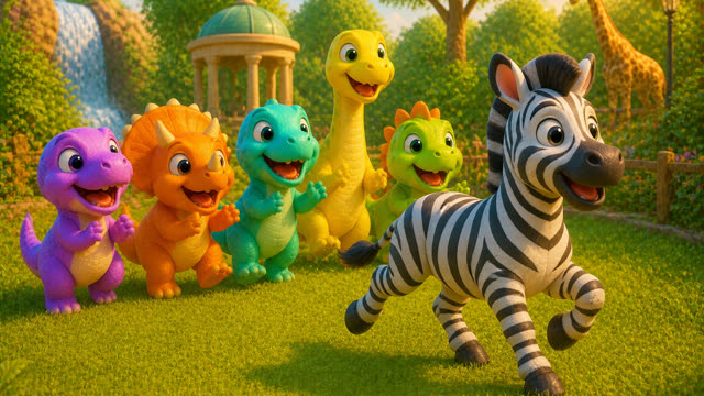 Scene 28 - Five Little Dinos at the Zoo