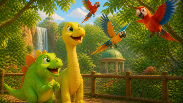 Scene 30 - Five Little Dinos at the Zoo