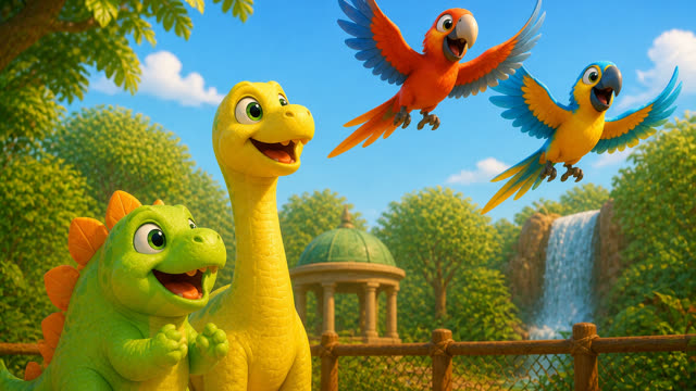 Scene 32 - Five Little Dinos at the Zoo