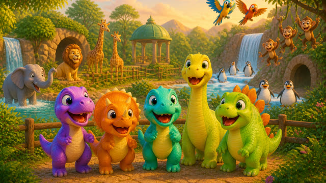 Scene 38 - Five Little Dinos at the Zoo